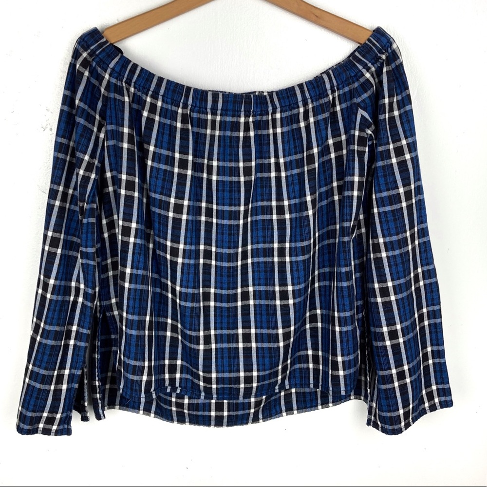 Anthropologie Cloth & Stone Plaid Off Shoulder Top